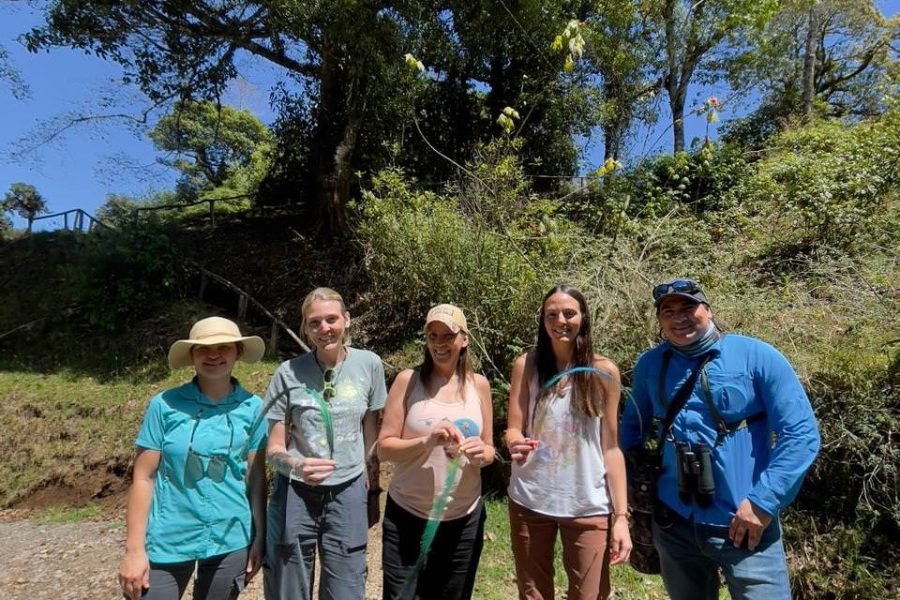 Birding group with their Wakoo Tours naturalist guide at Los Quetzales National Park