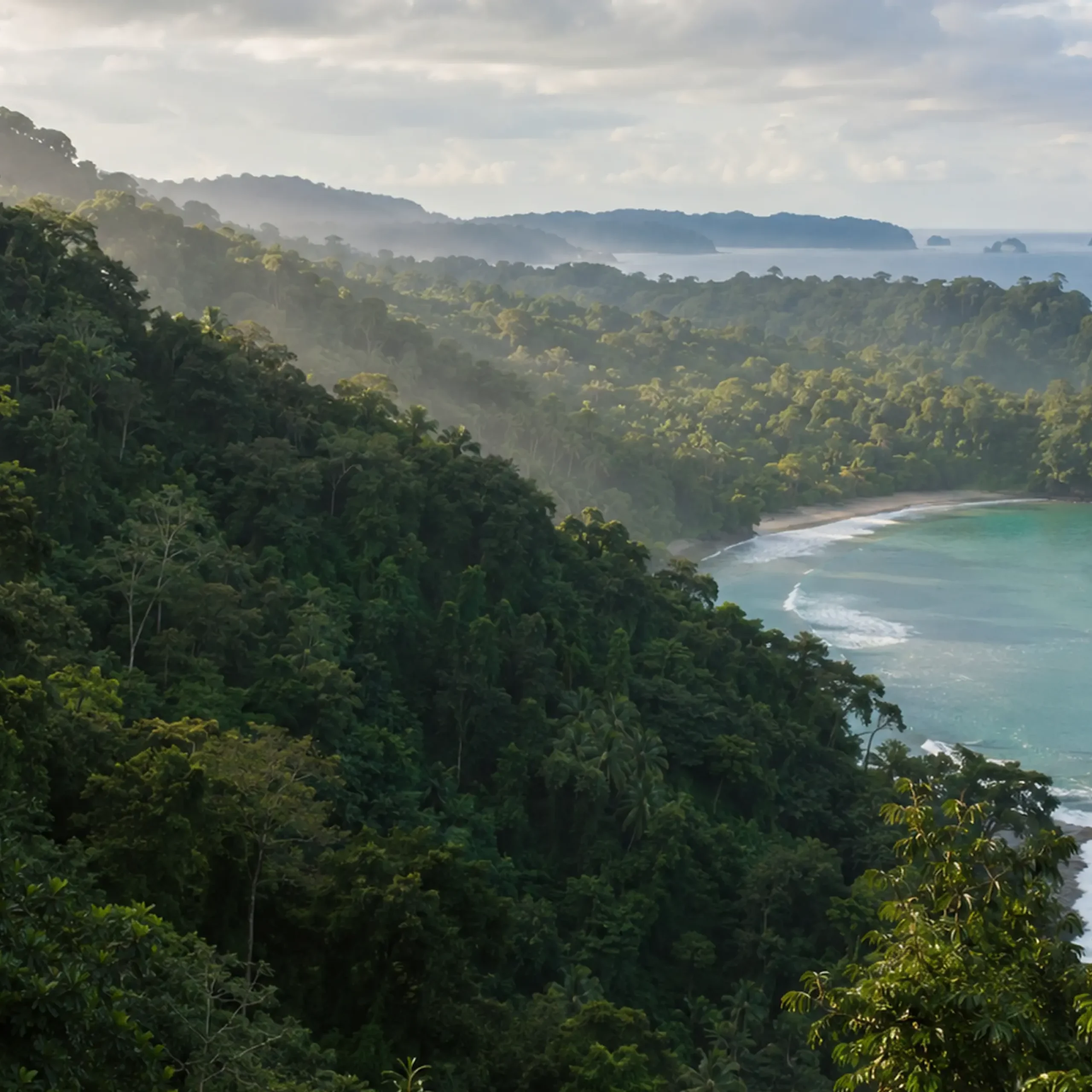 Manuel Antonio National Park rainforest and beach aerial view, Costa Rica