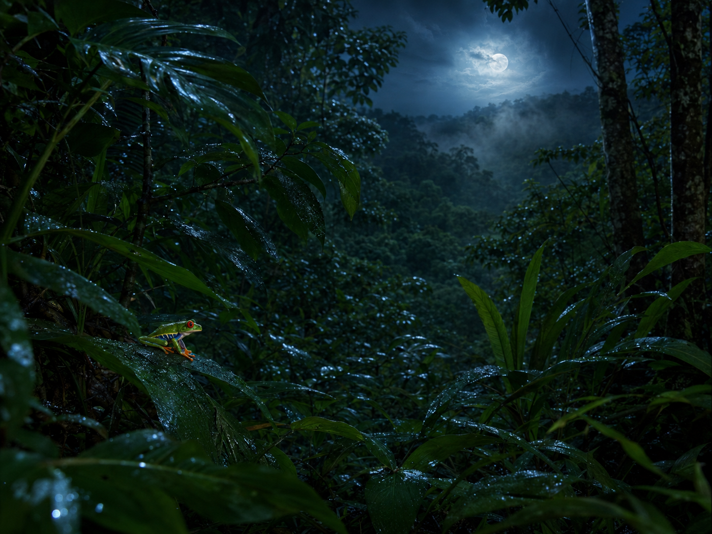 Red-eyed tree frog spotted at night in the Manuel Antonio rainforest