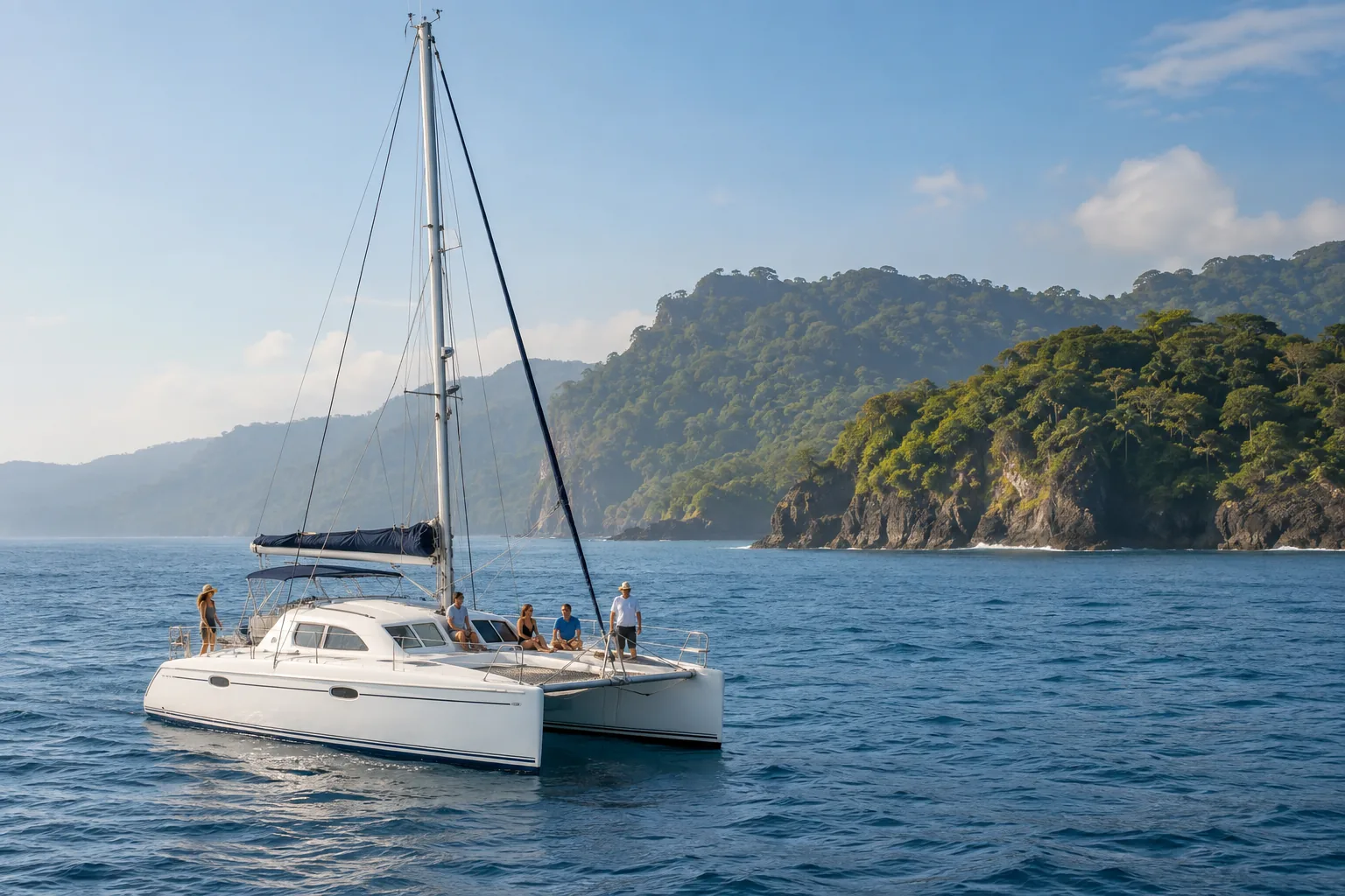 catamaran 1 — AI-generated illustrative tour concept; not a photograph of the actual departure or venue