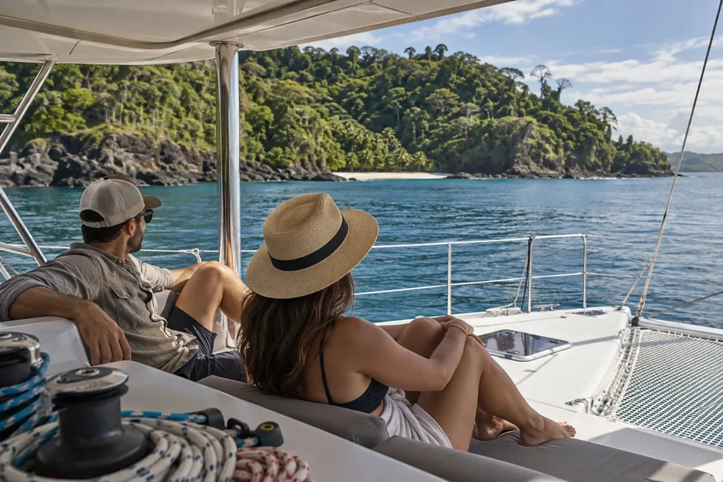 catamaran 2 — AI-generated illustrative tour concept; not a photograph of the actual departure or venue